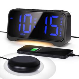 Dazzed Corner - Extra-Loud Alarm Clock with Bed Shaker for Heavy Sleepers - Blue Digits