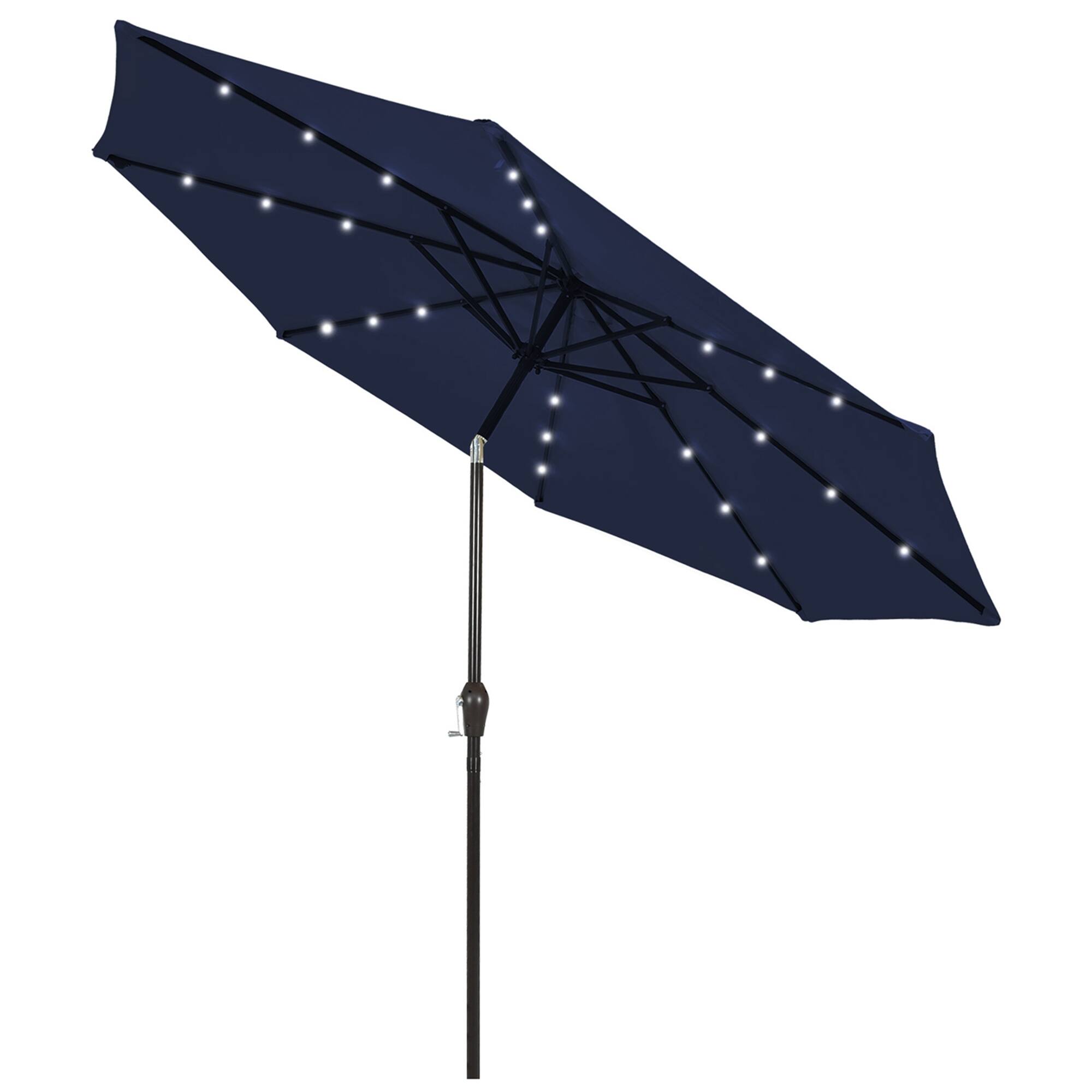 Costway - 9 FT Patio Solar Umbrella LED Patio Market Steel Tilt with Crank Outdoor - Navy