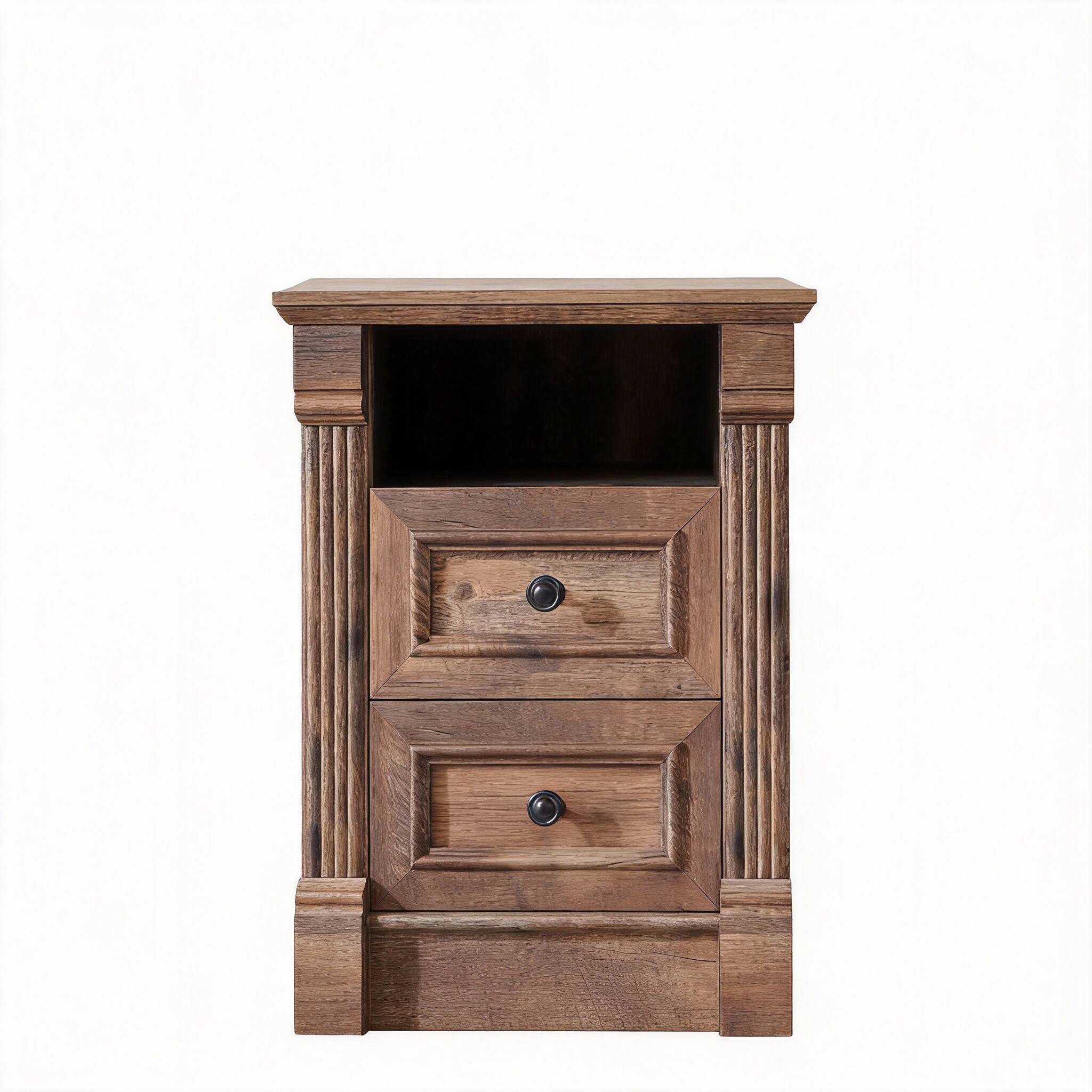 Front. CovertSafe - 26" Farmhouse Nightstand Charging Station Roman Column 3-Drawer End Table - Light Brown 15.5"D x 23.6"W x 26"H (2 Drawers).
