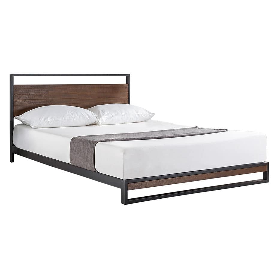 Hivvago - Full size Metal Wood Platform Bed Frame with Headboard - Brown