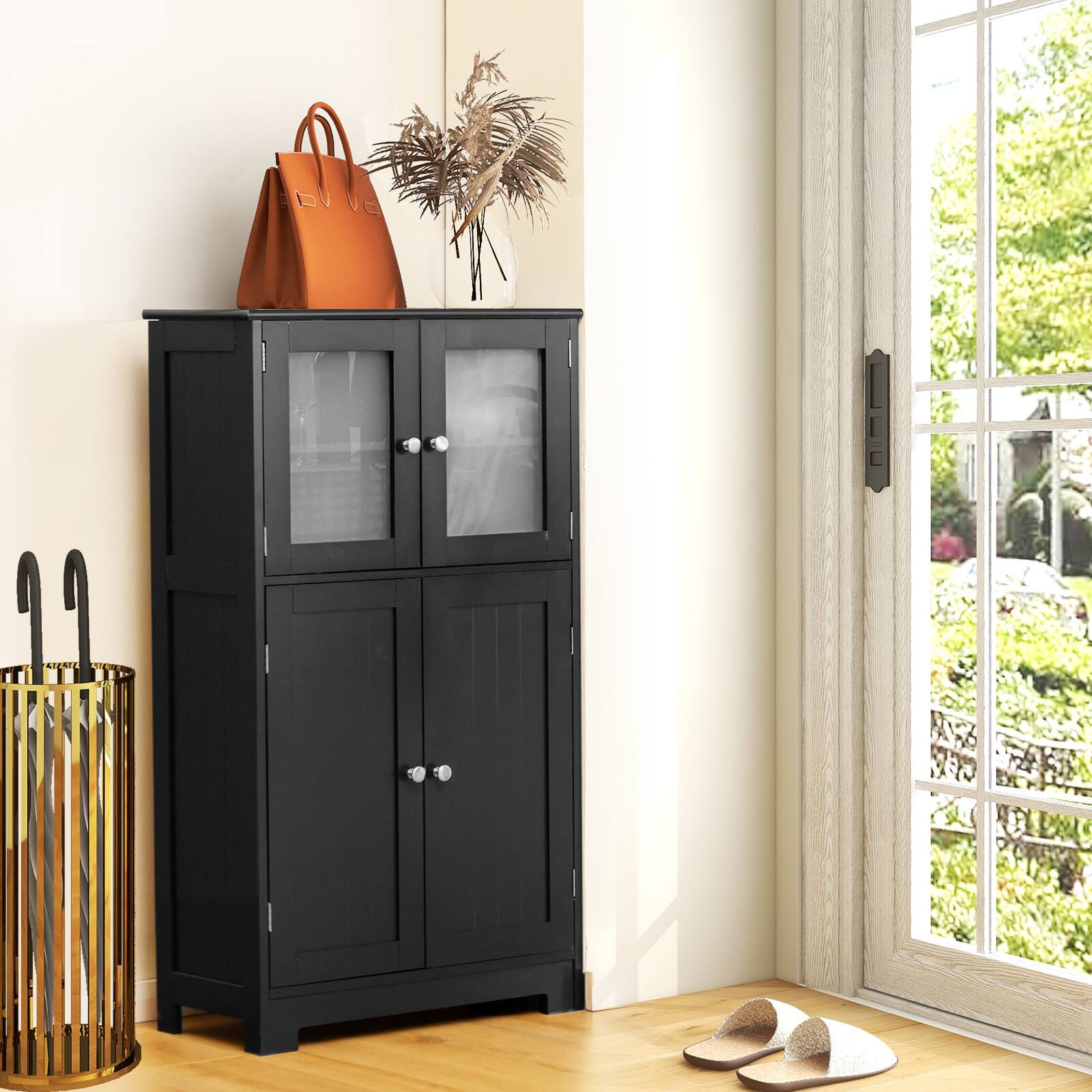 Alt View 10. Costway - Costway Bathroom Floor Storage Cabinet Kitchen Cupboard w/Doors&Adjustable Shelf - Black.