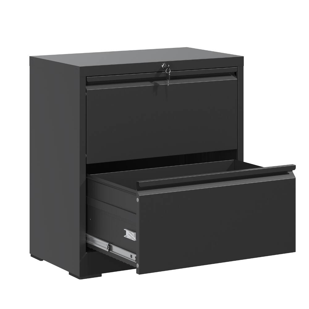 Left. Loheer - Loheer 2 Drawer Lateral File Cabinet with Lock Black Steel Filing Cabinet for Home Office.