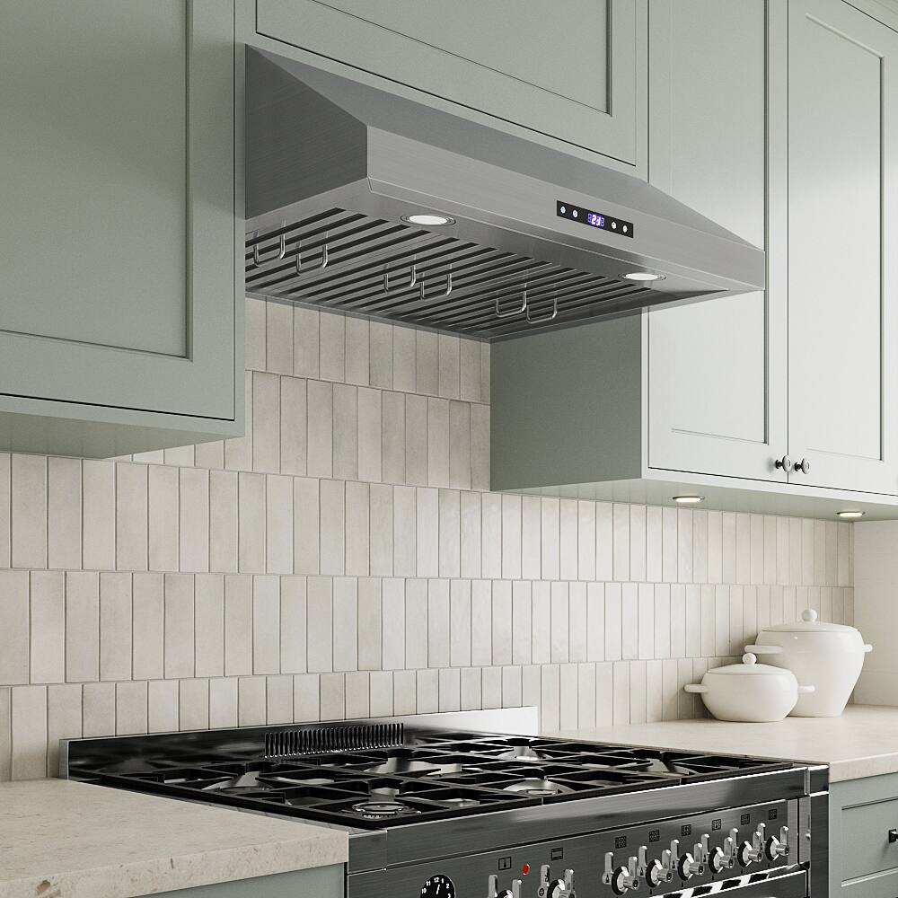 Back. Streamline - 30 in. Magherno Ductless Undermount 406 CFM Range Hood, Baffle Filters, Touchpad Control, LED Lights - Brushed Stainless Steel.