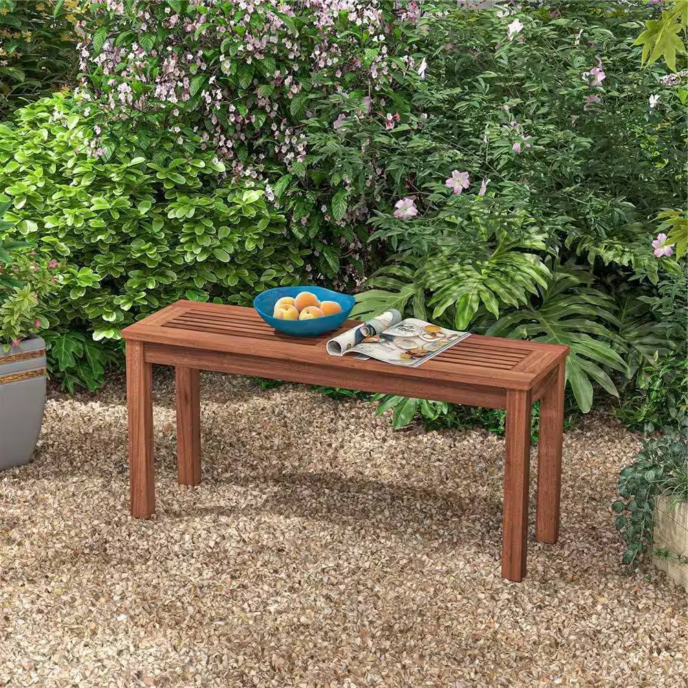 Angle. Hivvago - Solid Wood Outdoor 2-Seat Backless Garden Bench in Natural Finish - Cherry.