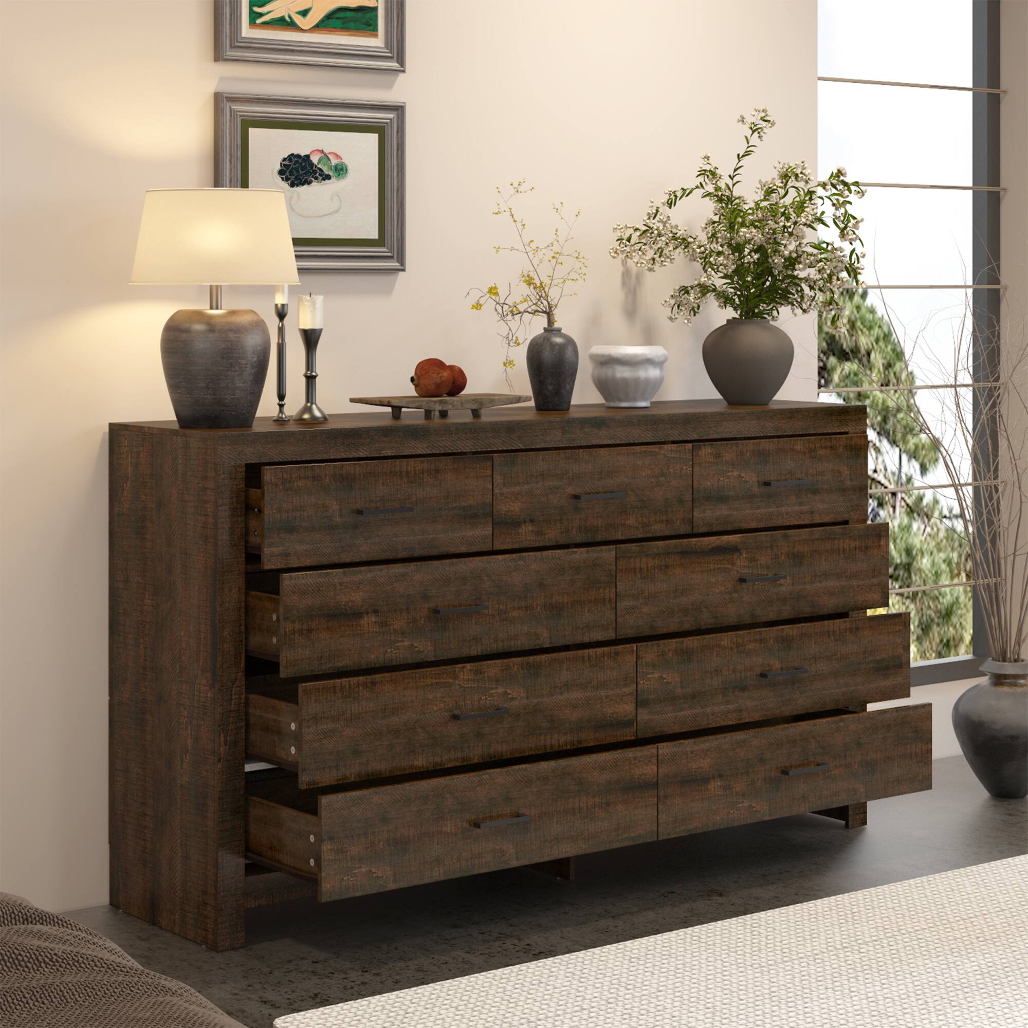 Alt View 1. Famapy - Famapy Horizontal Dresser - Minimalist Modern 9-Drawers Cabinet for Home Storage - Brown.