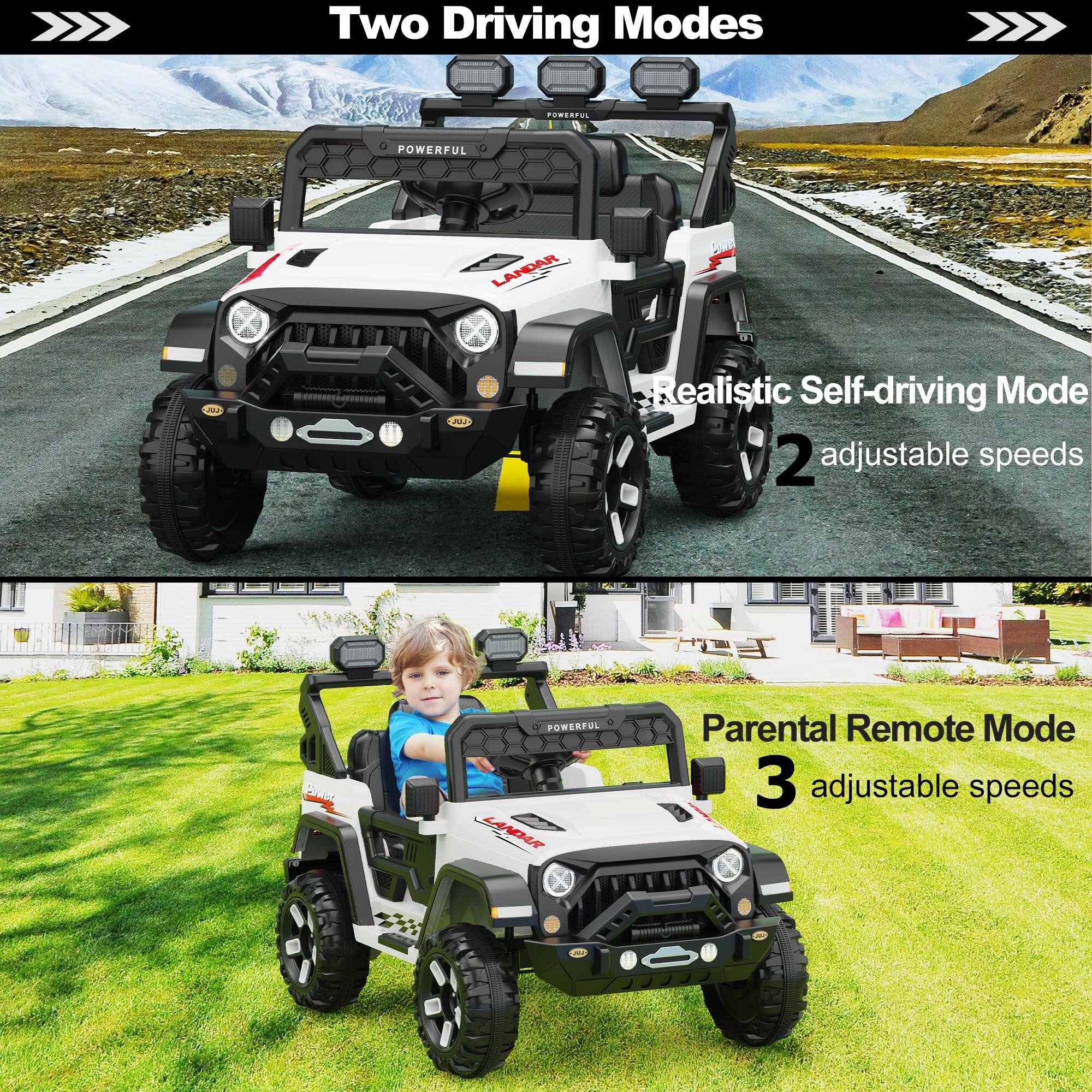 Two Driving Modes

1. Realistic Self-driving Mode
   - 2 adjustable speeds

2. Parental Remote Mode
   - 3 adjustable speeds