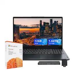 Lenovo - IdeaPad 1 15.6" HD Laptop,Intel N4500,12GB RAM,512GB SSD+128GB eMMC+1TB Dock Set,1 Year Office 365,Win11 Pro - Blue