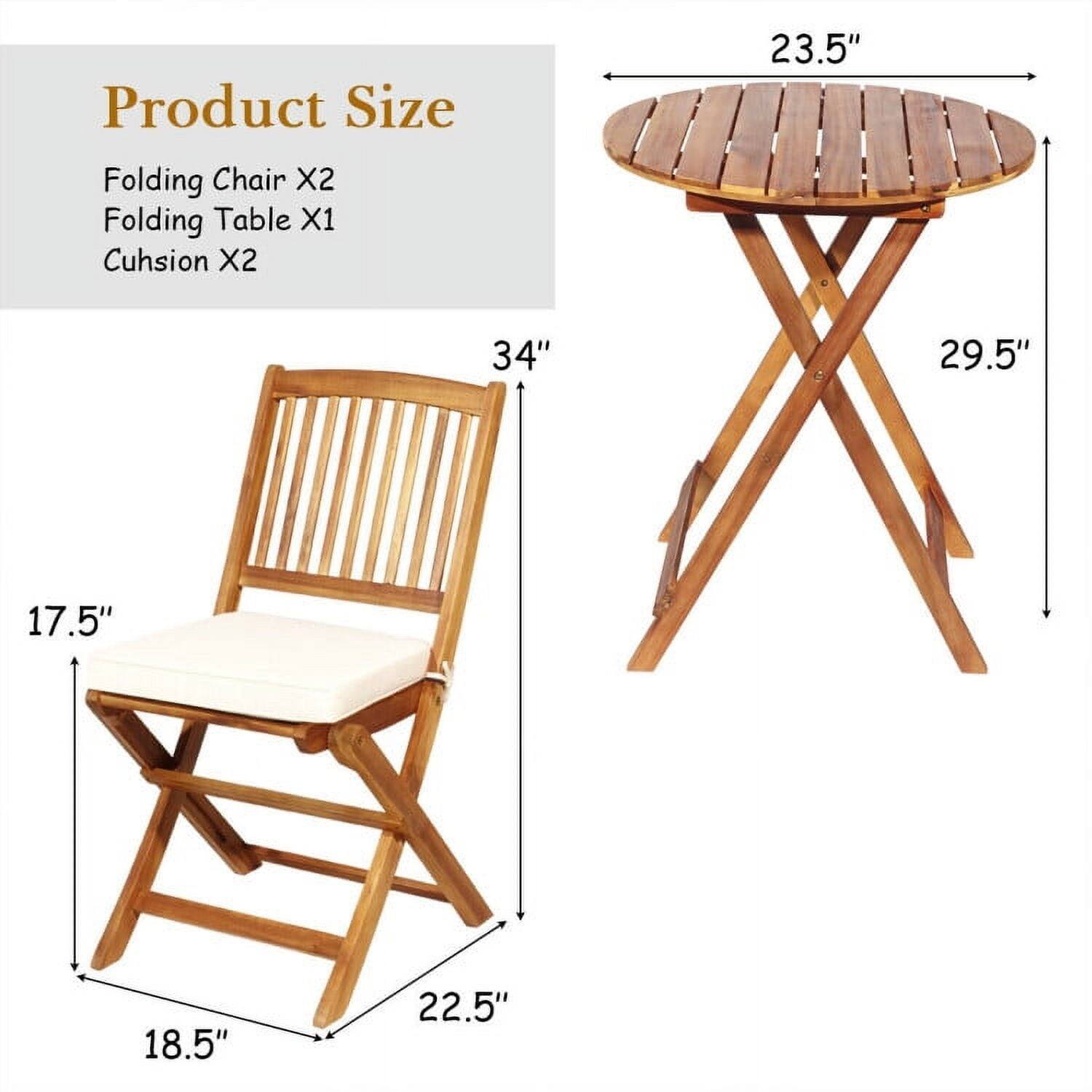 Product Size  
Folding Chair X2  
Folding Table X1  
Cushion X2  

23.5"  
34"  
29.5"  
17.5"  
18.5"  
22.5"