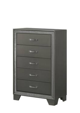 TinyHomie - Contemporary 1pc Chest Sparkling Accent Bedside Storage Five Drawers Dark Brown Gray Finish - Dark Gray