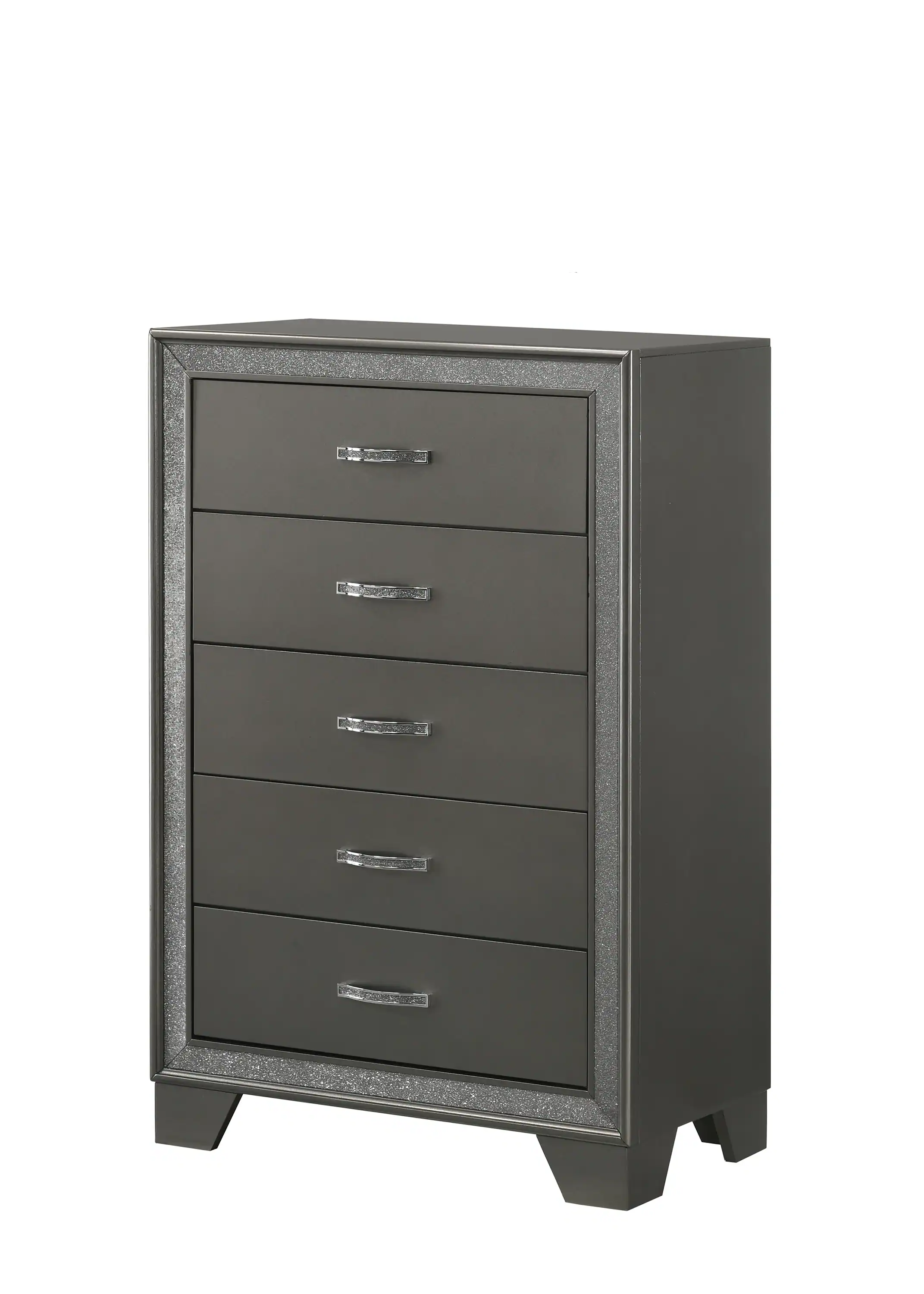 Front. TinyHomie - Contemporary 1pc Chest Sparkling Accent Bedside Storage Five Drawers Dark Brown Gray Finish - Dark Gray.