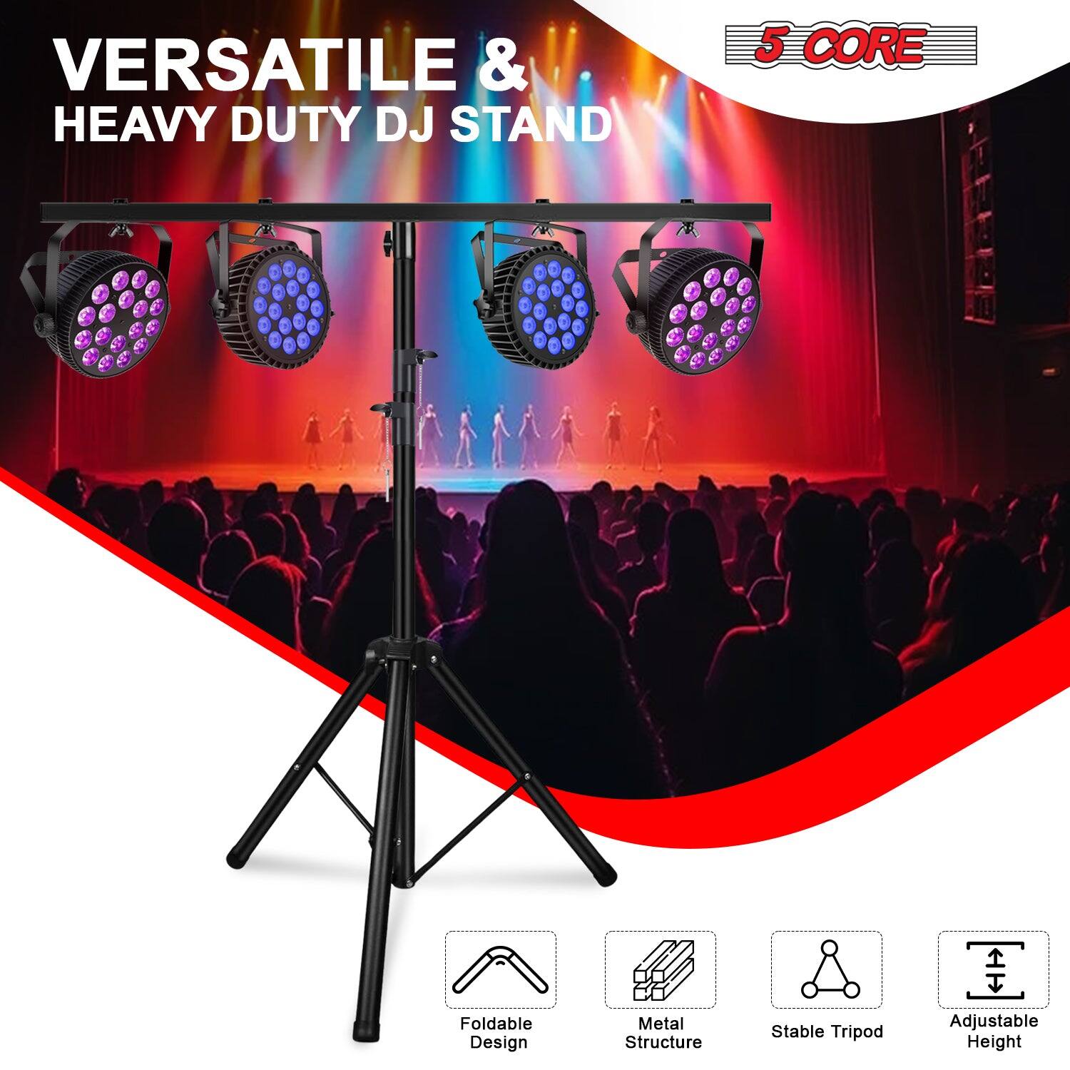 VERSATILE & HEAVY DUTY DJ STAND 5 CORE - Foldable Design Metal Structure Stable Tripod Adjustable Height