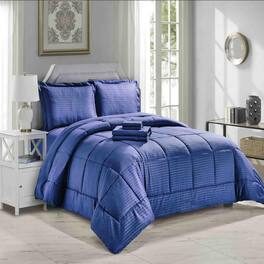 Plazatex - Embossed 8-Pieces Stripe All Season Ultra Soft High Quality Microplush Comforter Set, King - Navy