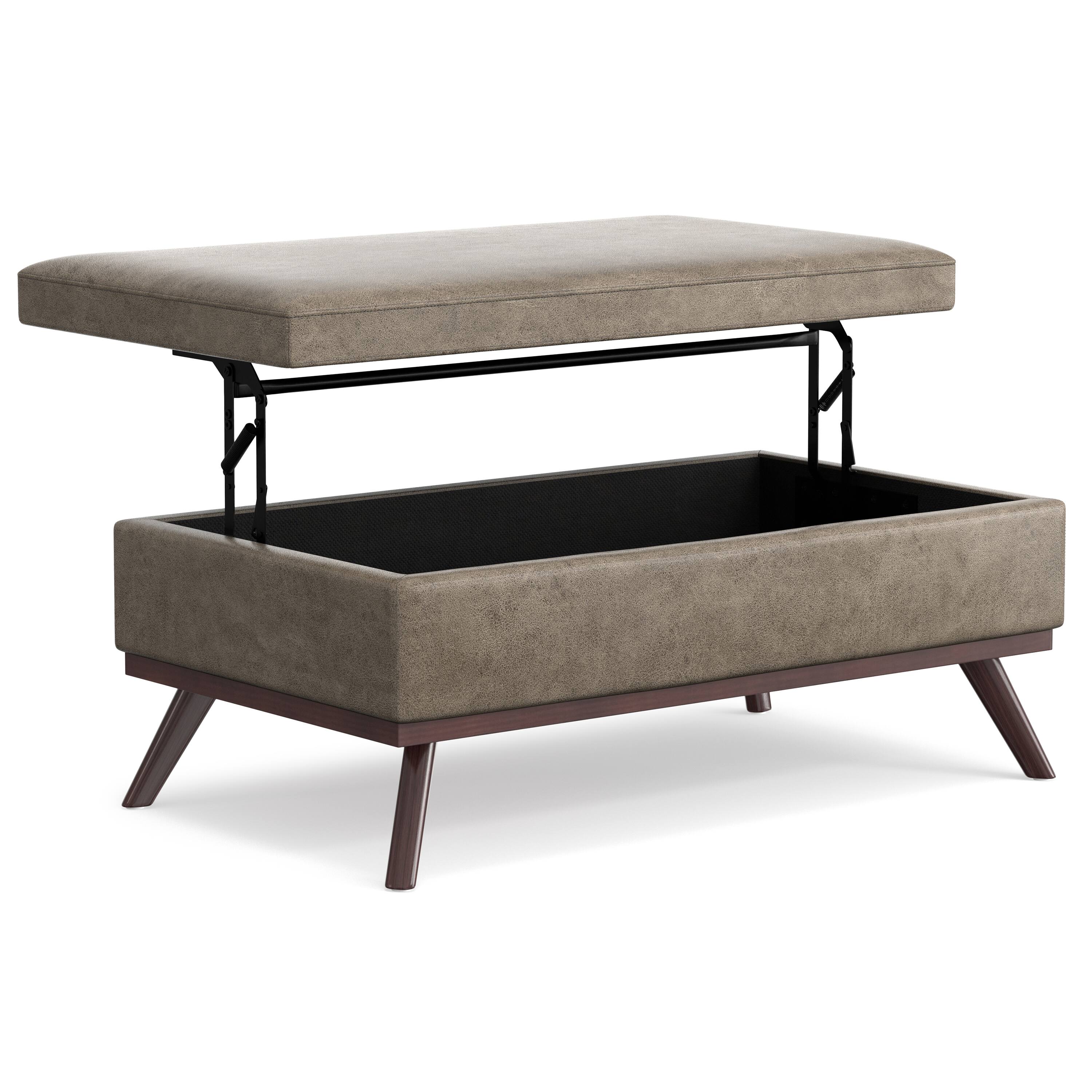 Back. Simpli Home - Owen Lift Top Large Coffee Table Storage Ottoman - Distressed Smoky Grey Brown.