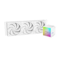 Front. Sudokoo - NEXAURA 360 WH Liquid Cooler, 360mm, PWM Pump, 2500-3600RPM, Diamond Glow ARGB Pump Head, Fluid Dynamic Bearing Fans - White.
