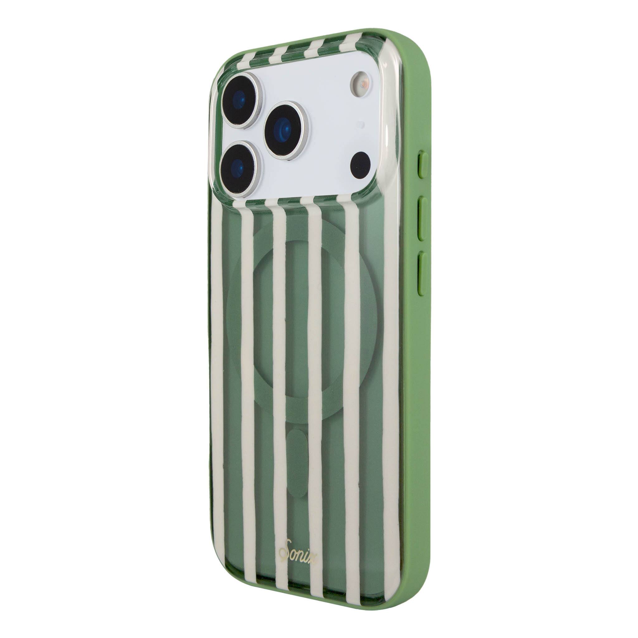 Left. Sonix - iPhone 17 Pro Case Abstract Stripe Sage - Green.