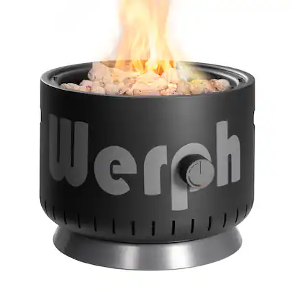 Front. Werph - 17-Inch Compact Propane Fire Pit, 58,000 BTU, 2-in-1 Locking Lid, Lightweight, for Camping, RV, Picnic & Backyard - Black.