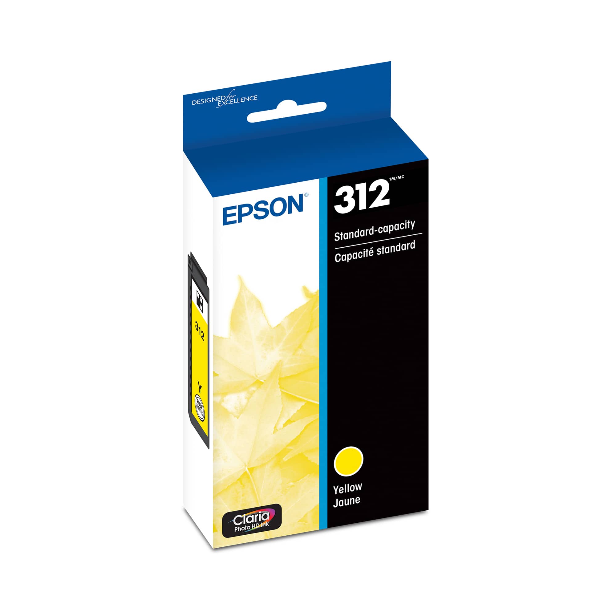 DESIGNED FOR EXCELLENCE

EPSON 312  
Standard-capacity  
Capacité standard

Yellow  
Jaune

Claria  
Photo HD Ink