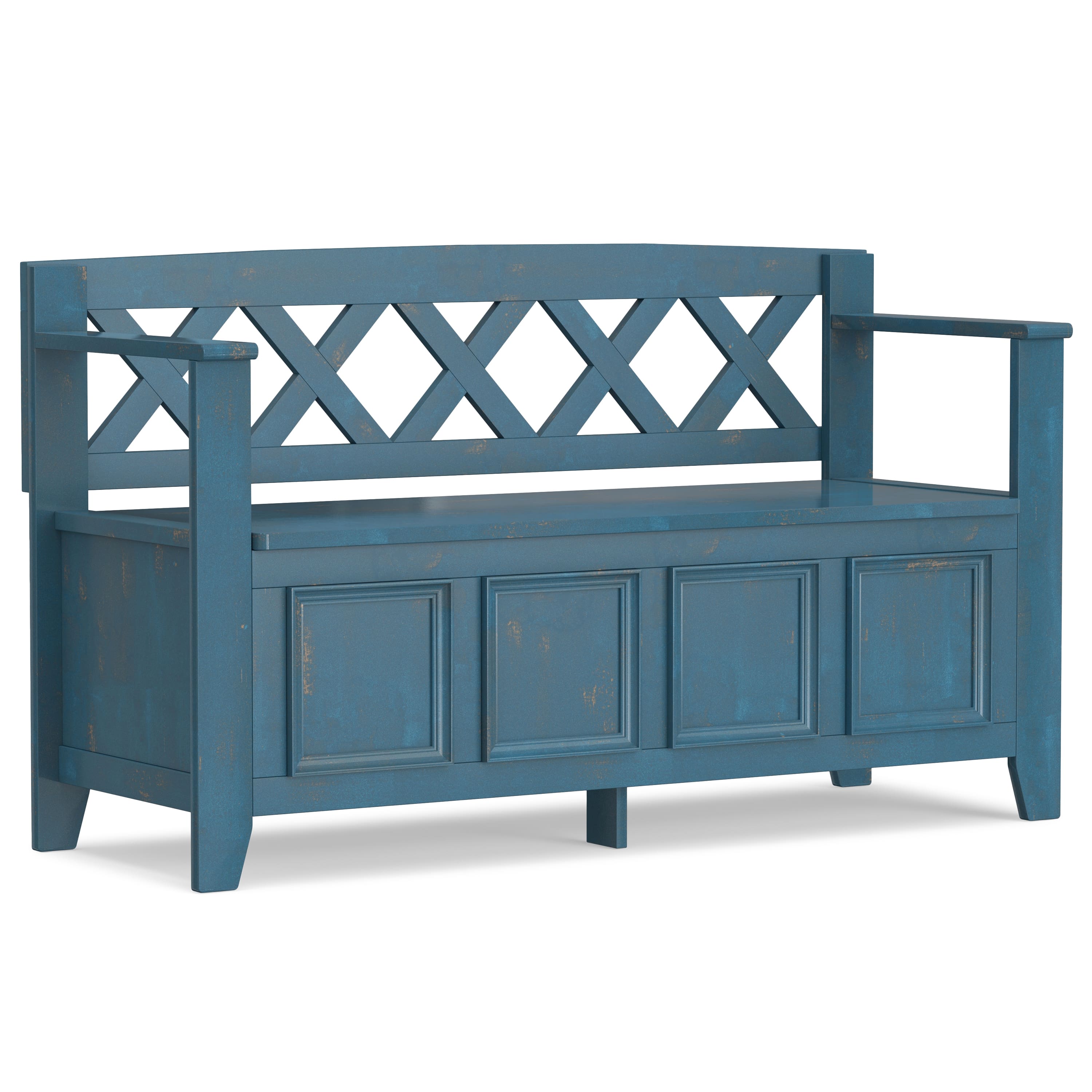 Simpli Home - Amherst 48 inch Wide Solid Wood Transitional Entryway Bench - Distressed Coastal Blue