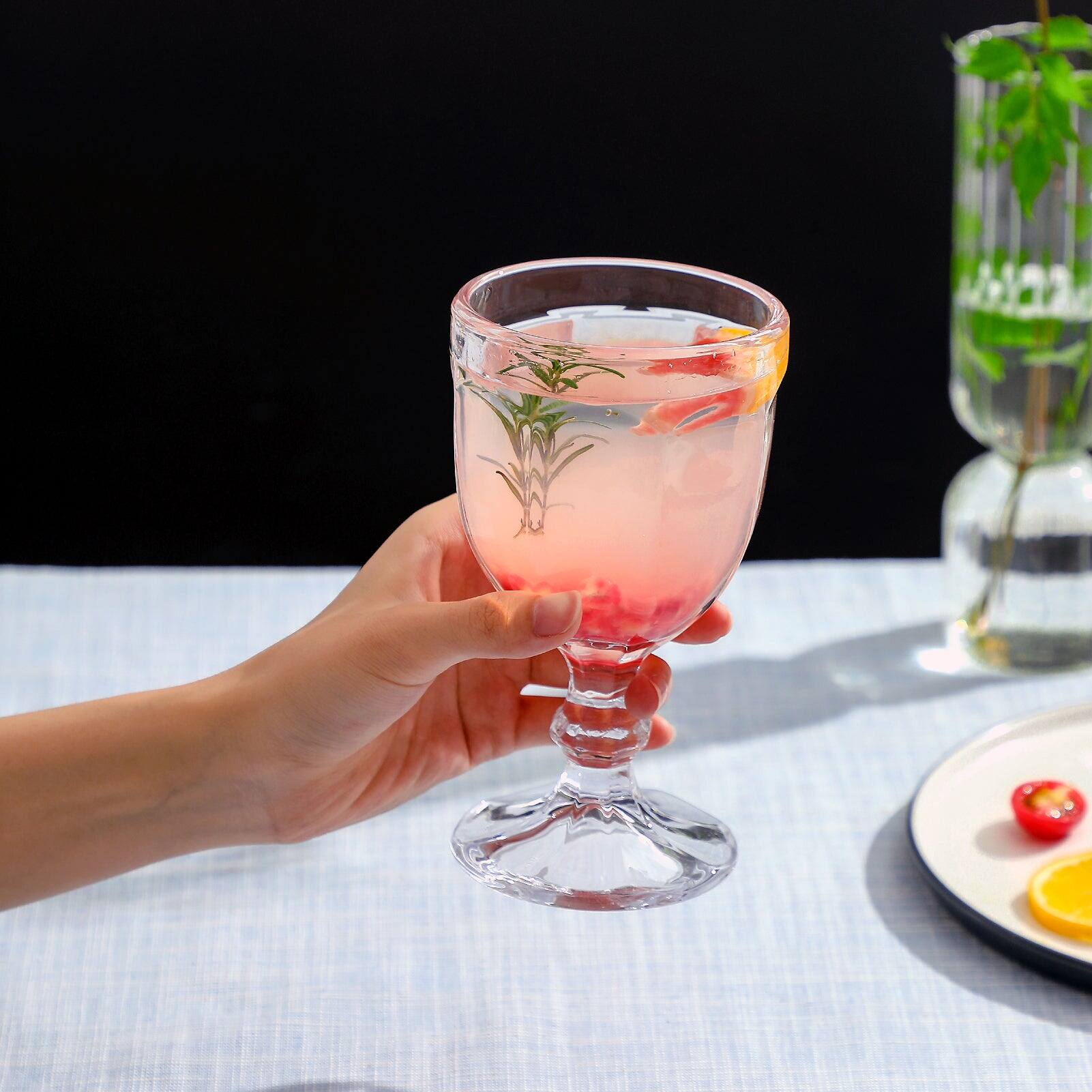 Alt View 2. BreeBe - Vintage Embossed Glass Goblet (10.2 oz. set of 6) - Clear.