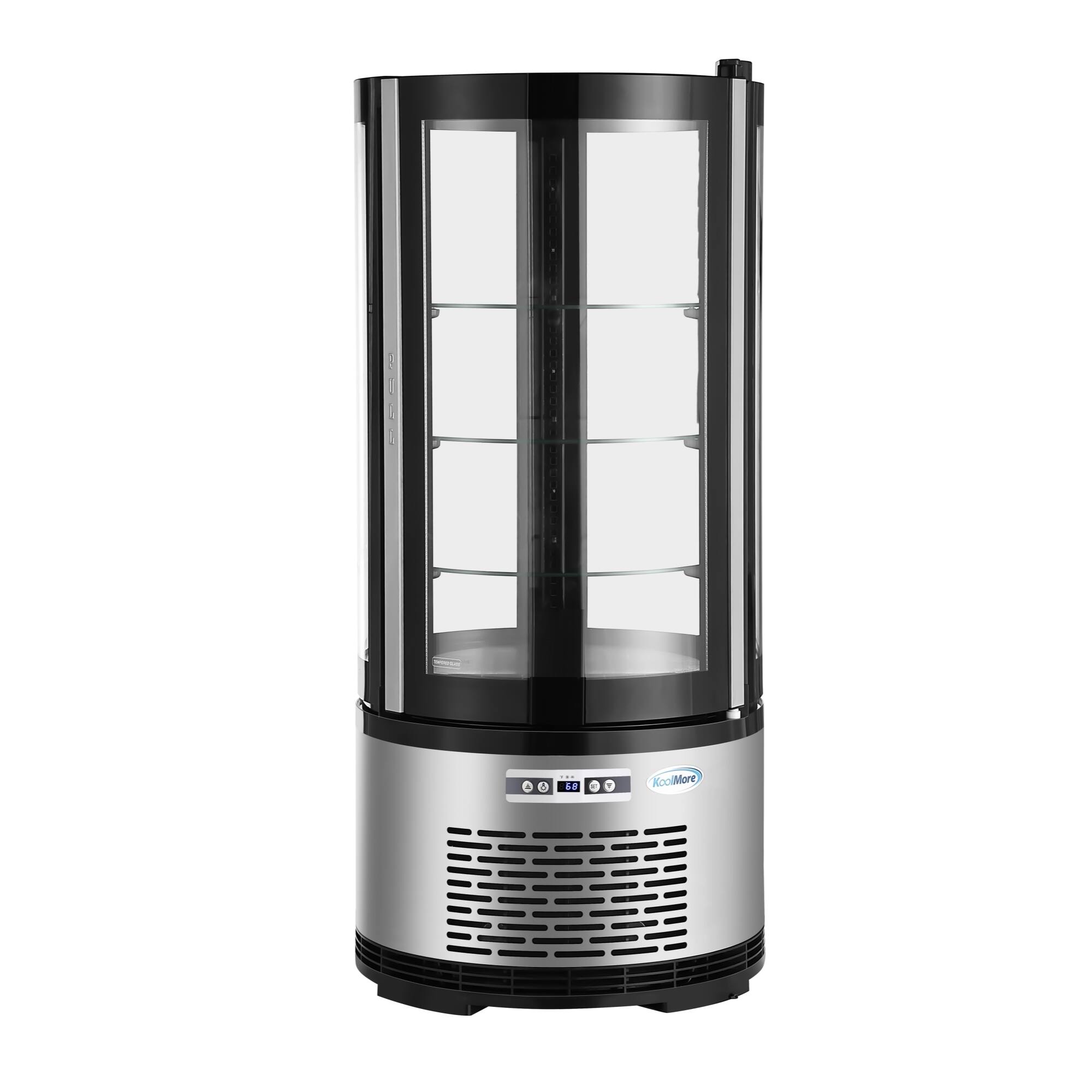 Left. Koolmore - 19 in. Circular Refrigerated Countertop Bakery Display Case (CDUR-3C) - Stainless-Steel.