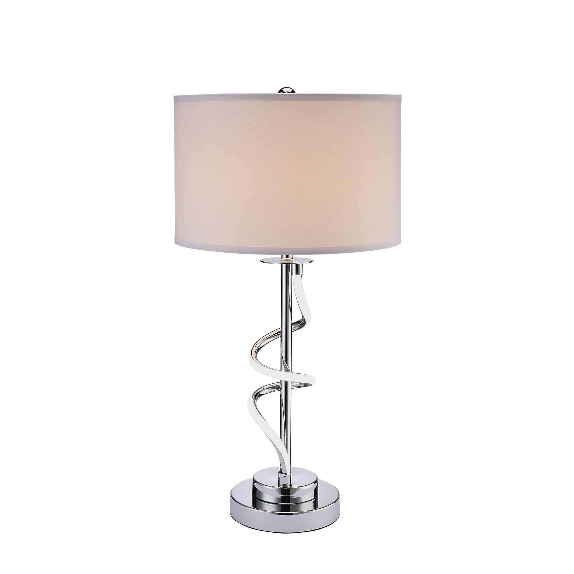 Front. Manhattan Lane - Jame 29 Inch Table Lamp, Drum Fabric Shade, Accent Round Chrome Base - Chrome, Silver, White.