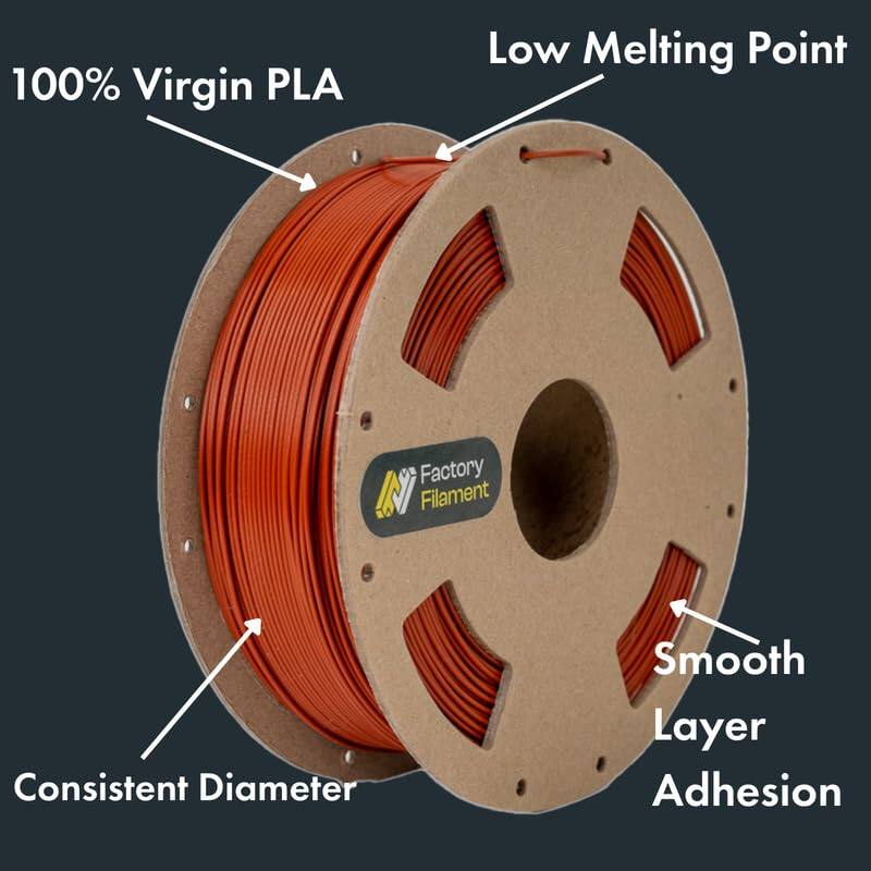 100% Virgin PLA  
Low Melting Point  
Consistent Diameter  
Smooth Layer Adhesion