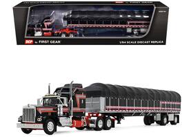 First Gear - Kenworth W900A w/ 60" Aerodyne Sleeper & 53’ Wilson Flatbed Trailer Covered Wagon Black/Red 1/64 DCP - Black and Red