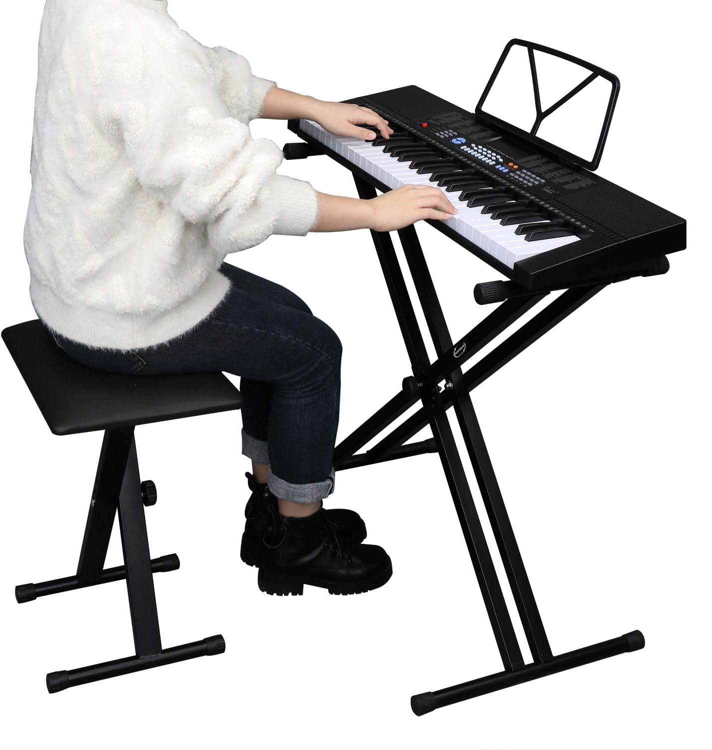 Left. Winado - Heavy Duty Keyboard Stand and Bench, Piano Stand and Keyboard Bench with Adjustable Height and Portable (Double-X).