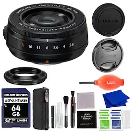 Fujifilm - XF 23mm f/2.8 R WR Lens (Black) Bundle with 64GB SD Card and Advanced Accessories