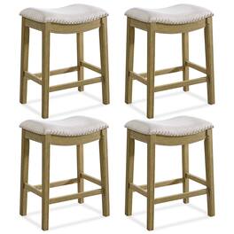 ROME + OAK - Parker Backless Counter Stool, Natural with Cream Fabric, Set of 4 - Natural/Wheat - With Nailheads