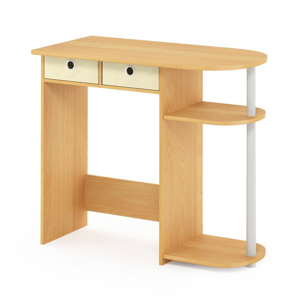 Angle. Furinno - JAYA 32-Inch Oak Entryway Table with 2 Fabric Drawers, Console Table with Open Shelves, Behind Sofa Couch Tables - Beech/Ivory/White.