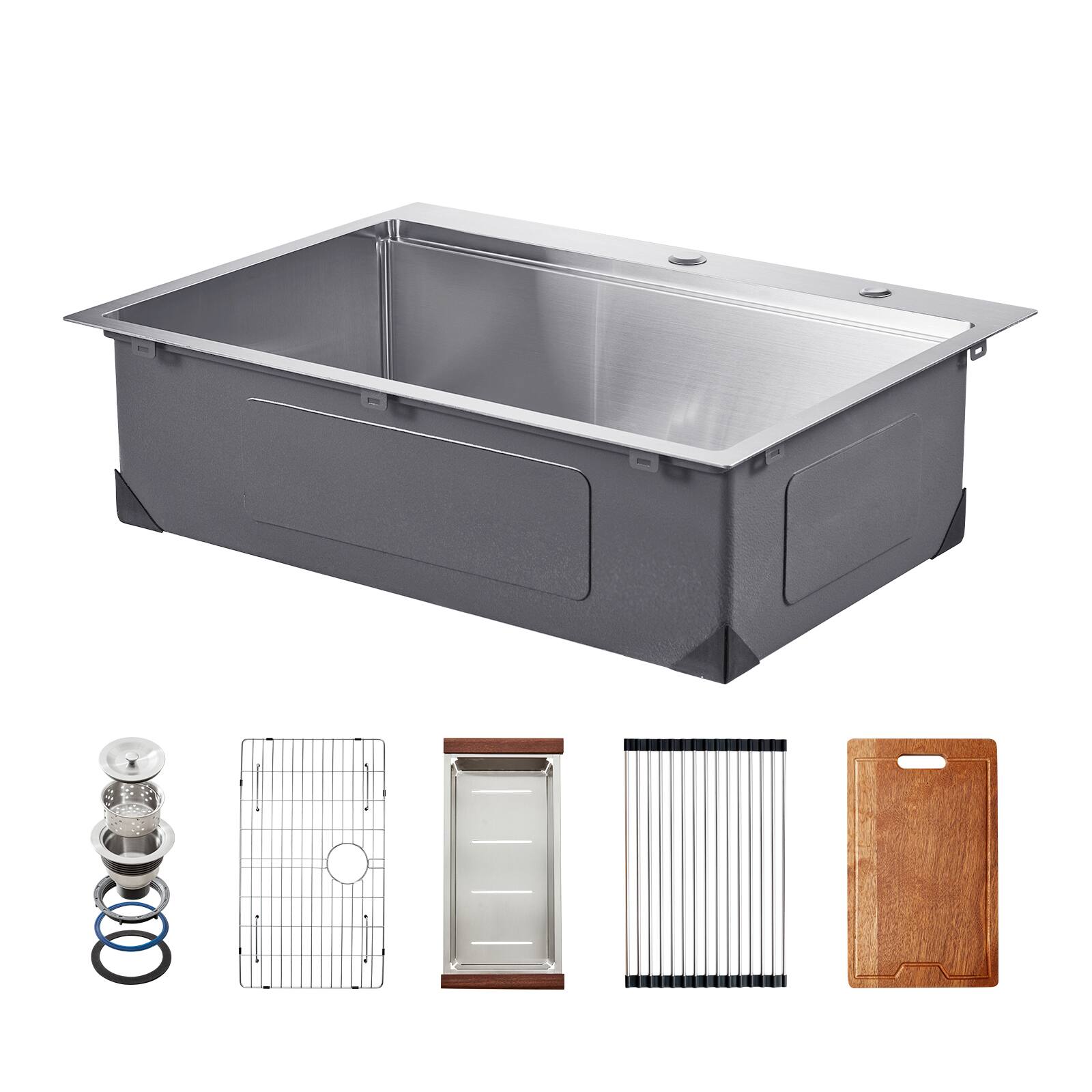 Alt View 5. VEVOR - 30 inch Kitchen Sink Workstation, 304 Stainless Steel Top Mount Sinks, Drop-In Single Bowl Farmhouse Basin - Silver.