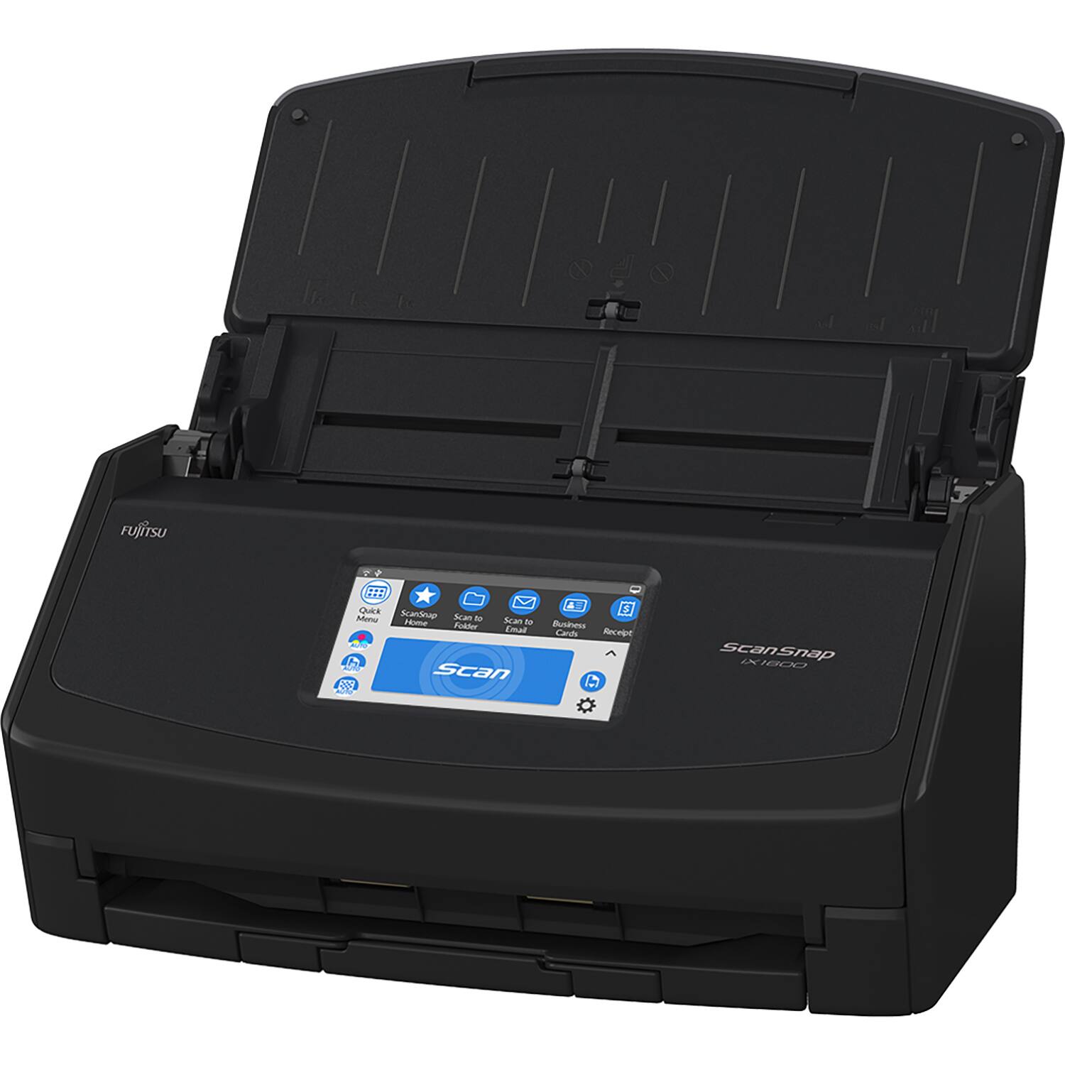 Sure, here is the corrected and grouped text:

- Fujitsu
- ScanSnap iX1800
- Quick Menu
- Scan to Home
- Scan to Folder
- Scan to Email
- Scan to PDF
- Scan to Cloud
- Scan to USB
- Scan to Network
- Scan to Fax
- Scan to Business Cards
- Scan to Receipt
- Scan
- ScanSnap