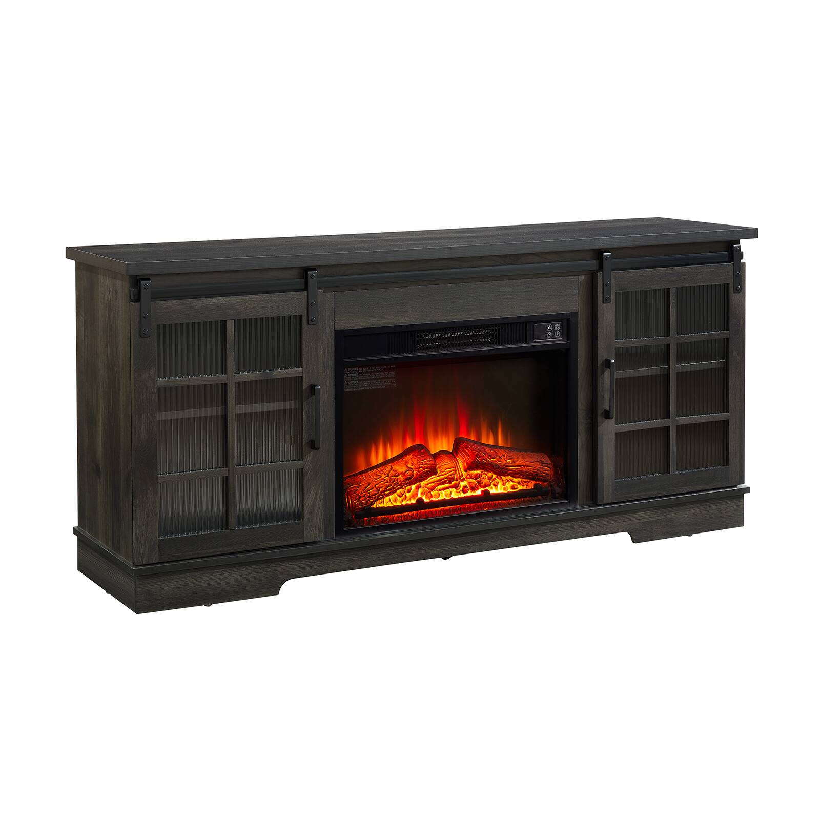 Alt View 7. Chateau Abodes - 60" Farmhouse TV Stand with 23" Fireplace, 2 Fluted Glass Doors & Large Storage for up to 65" TVs - Charcoal Grey.