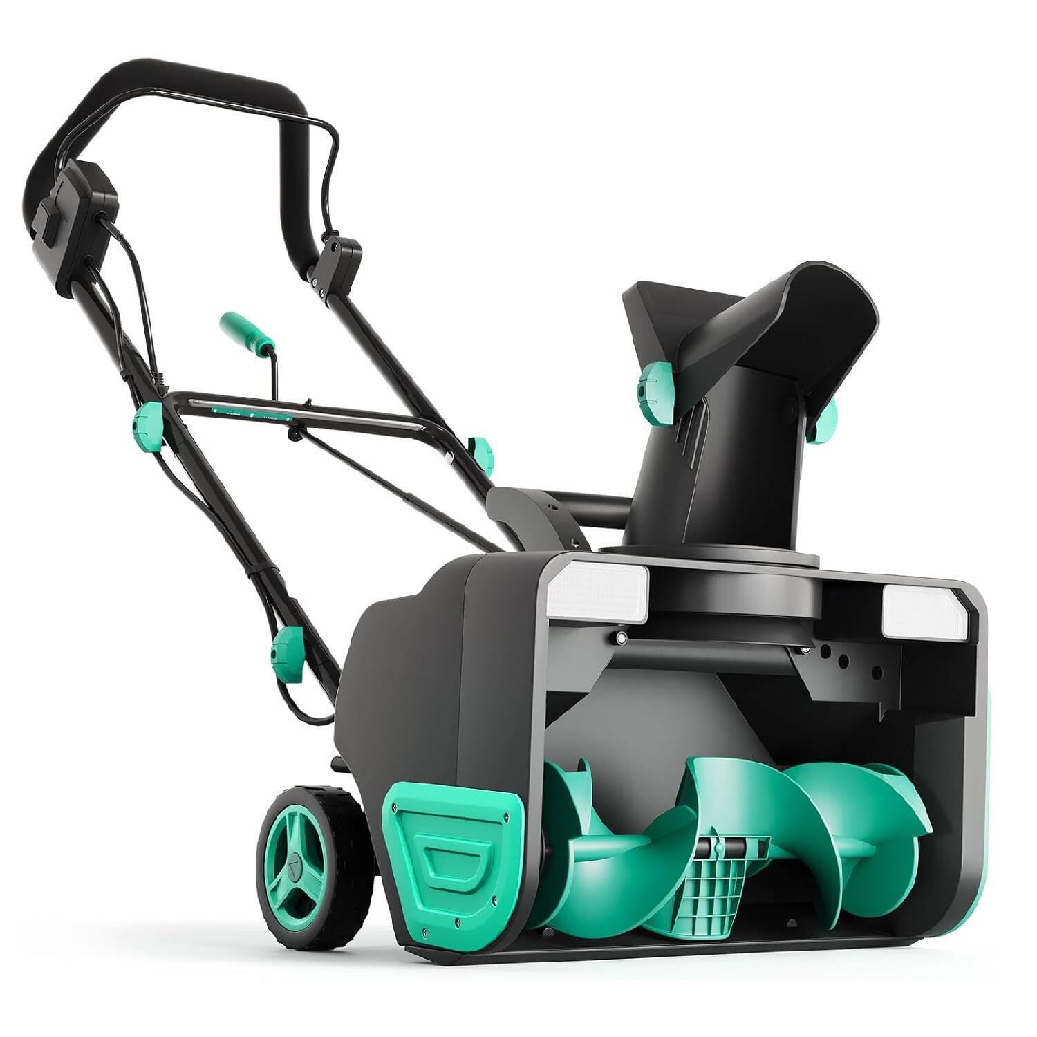 Front. Qeetex - 2200 Watt Corded Electric Snow Blower, with 33000 RPM for Walkway, Driveway, Sidewalk, Green.