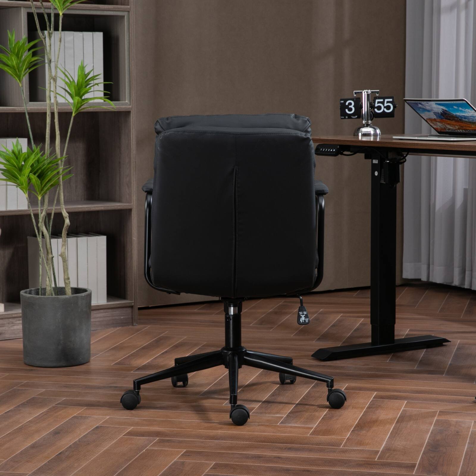 Alt View 1. Forest'nSky - Ergonomic Mid-Back Office Chair - PU Leather Desk Chair with 40° Recline & Wheels,Black - Black.