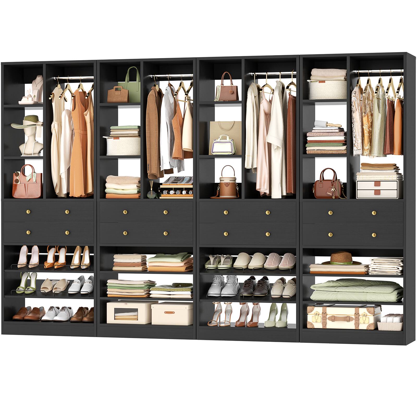 Alt View 3. Aheaplus - 111" Closet System: 8-Drawer & Shelf Organizer, Fits 10ft Walk-ins. Free Standing, 2400LB Capacity, 4-Pack - Black.