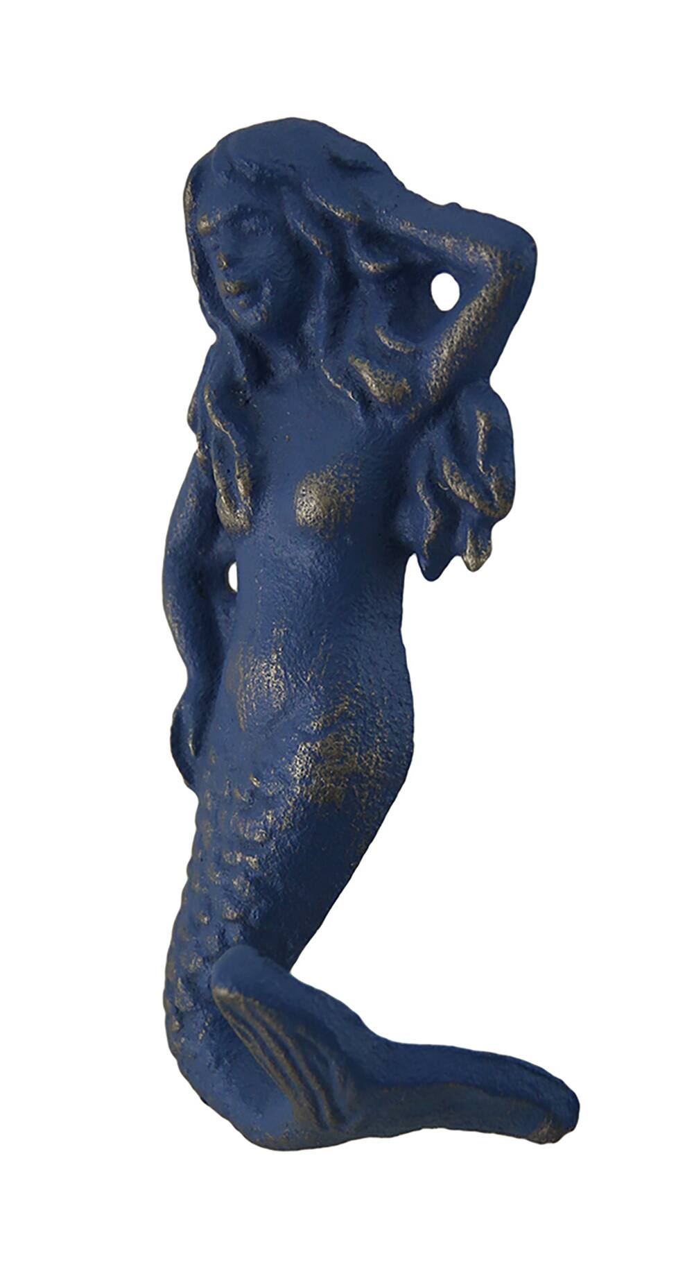 Alt View 1. Privilege - Set of 4 Blue Distressed Cast Iron Mermaids Decorative Wall Hook Set - Blue.