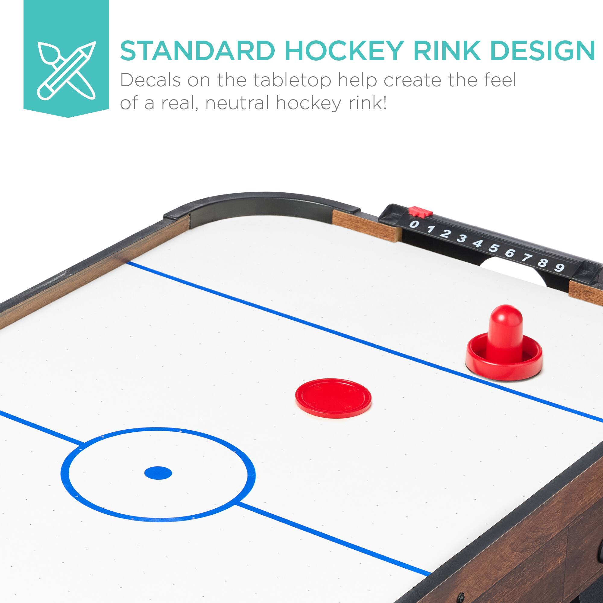 STANDARD HOCKEY RINK DESIGN
Decals on the tabletop help create the feel of a real, neutral hockey rink!