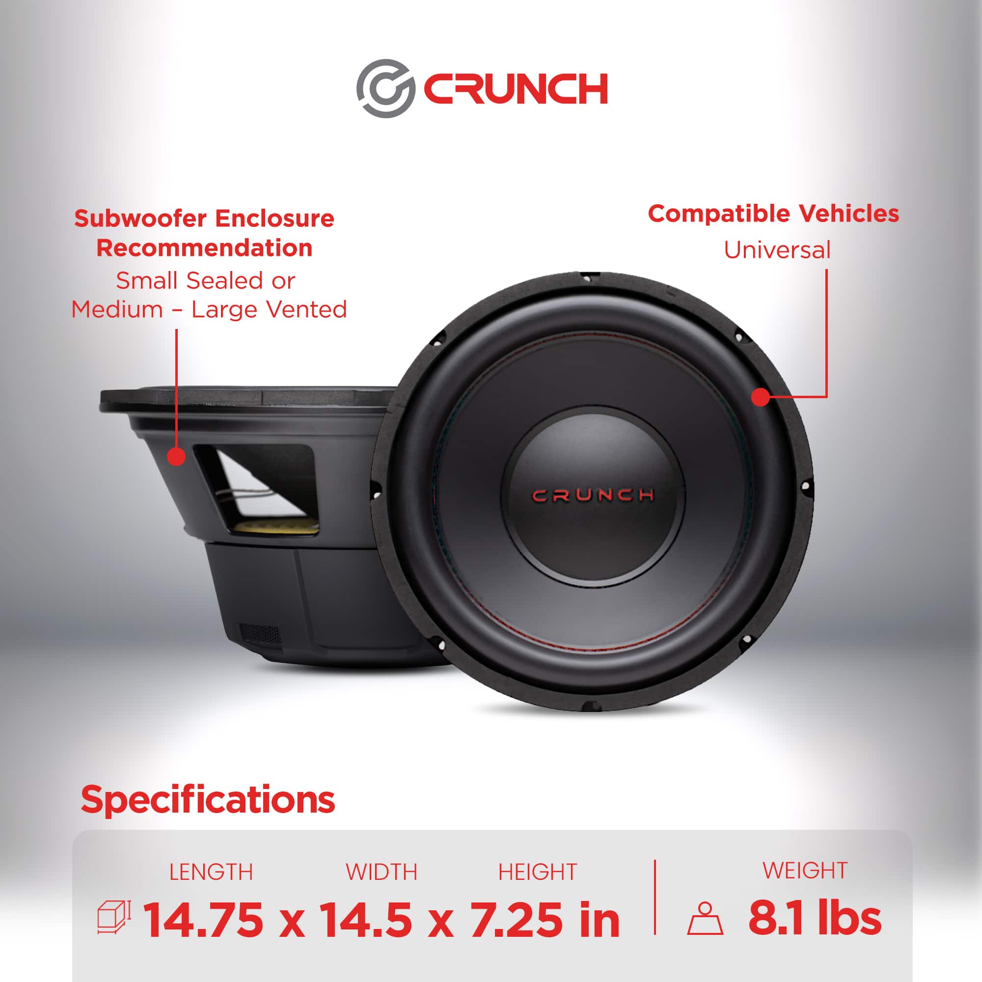 Crunch CRW12D4 12 Inch MAX 4 Ohm Dual Voice Coil Car Subwoofer