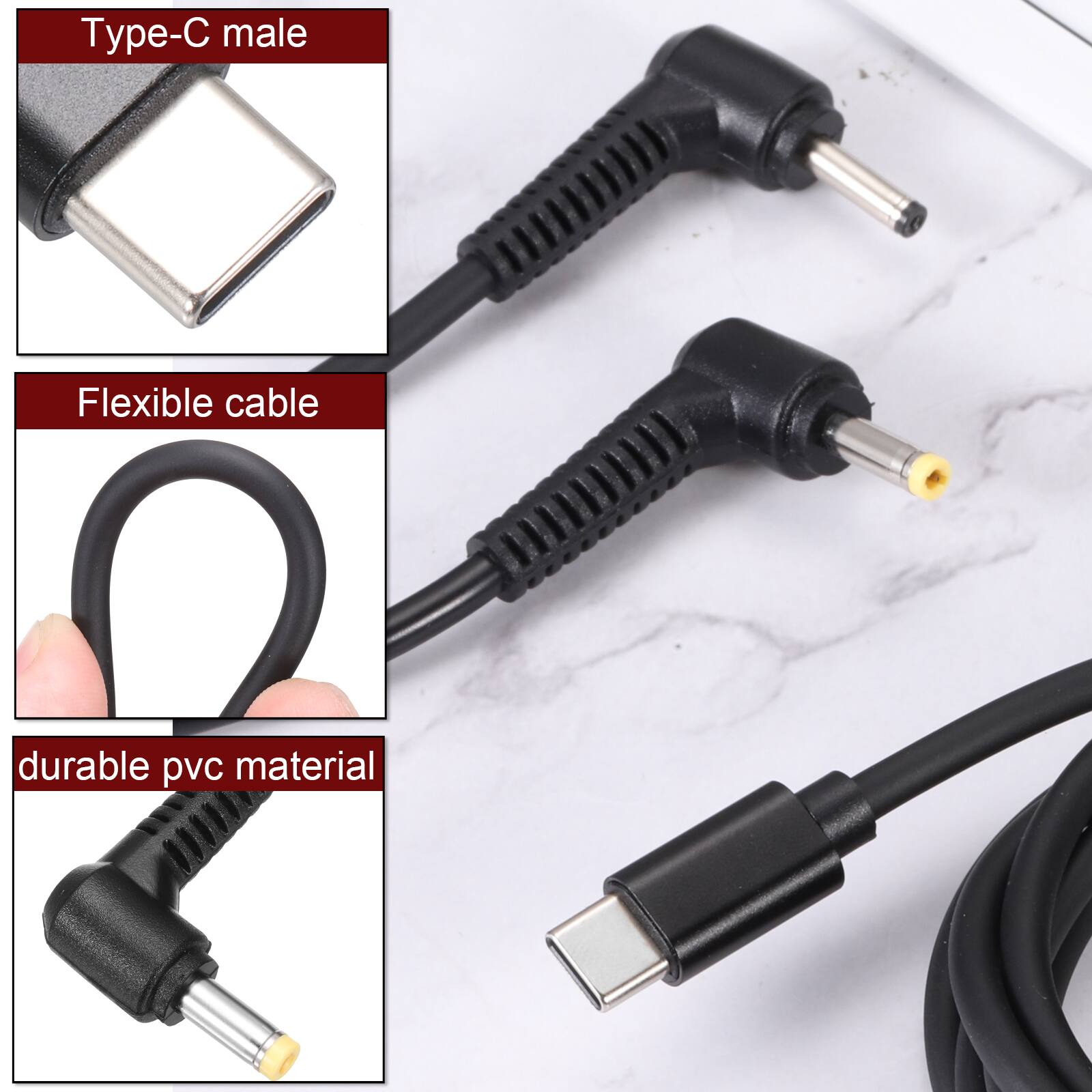 Type-C male  
Flexible cable  
durable pvc material
