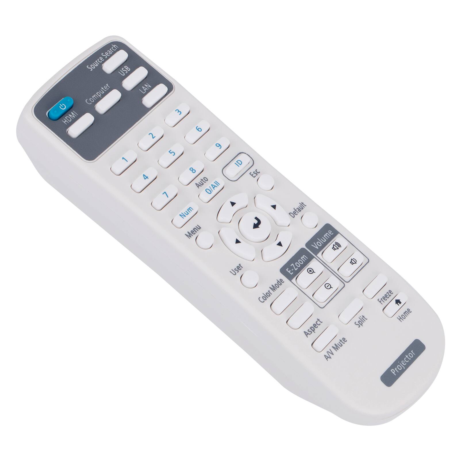 Search Source USB Computer LAN G HDMI 2 1 4  
3 9 6 5 ID 8 Esc Auto 0/All 7 Num Default Menu Volume  
User E-Zoom Color Mode Freeze Split Home Aspect A/V Mute Projector