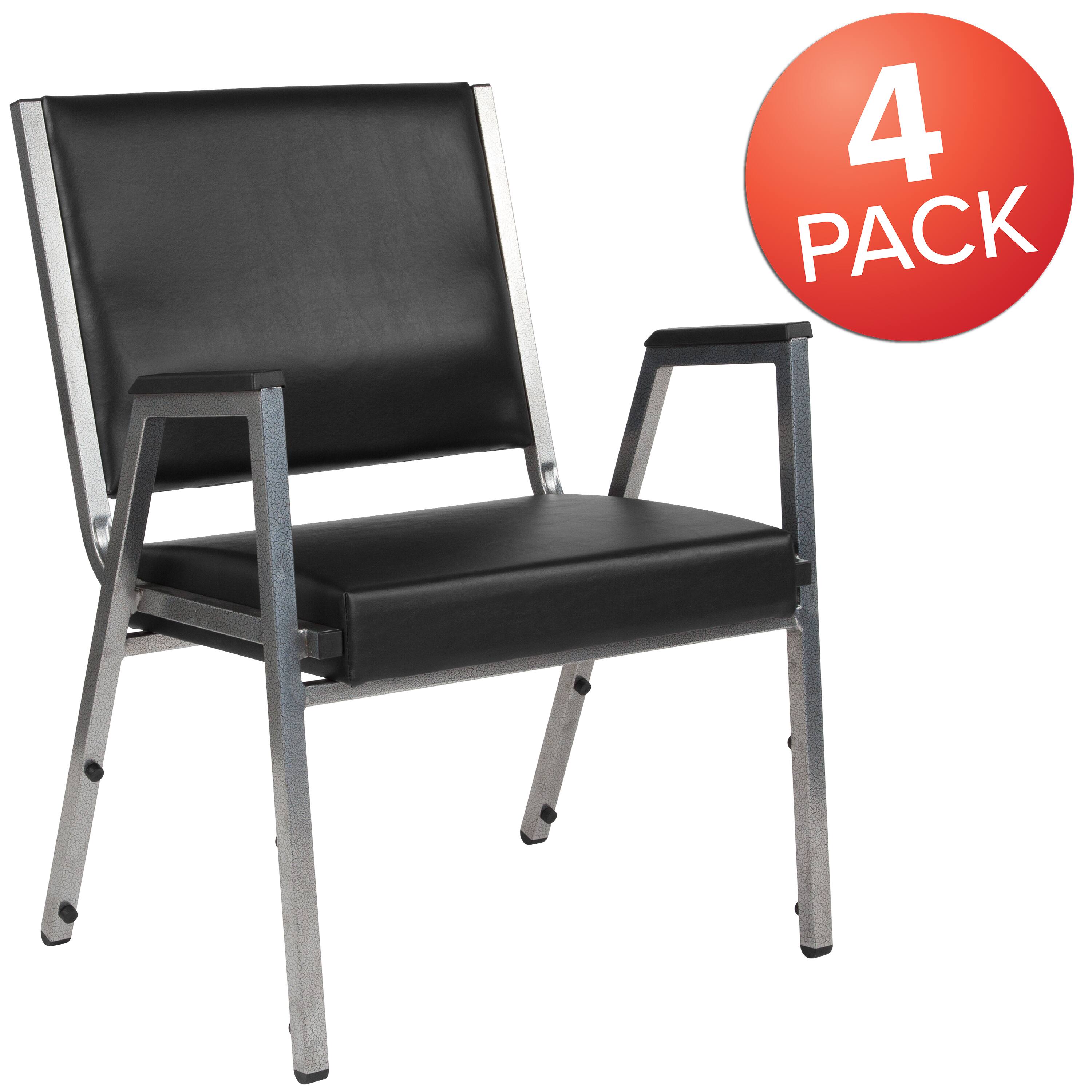 Alt View 1. Emma + Oliver - 4 Pack 1000 lb. Rated Antimicrobial Bariatric medical Reception Arm Chair - Black Vinyl.