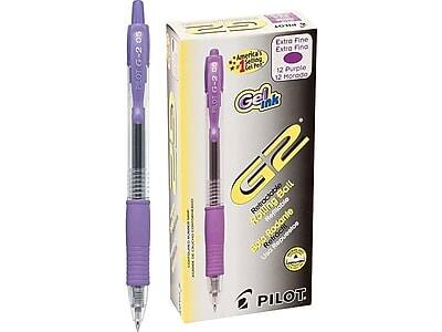 Pilot G-2 0.5  
Extra Fine  
Purple  
12 Purple  
12 Morado  
Gel Ink  
Retractable Ball  
Rolling Rodante  
Pilot