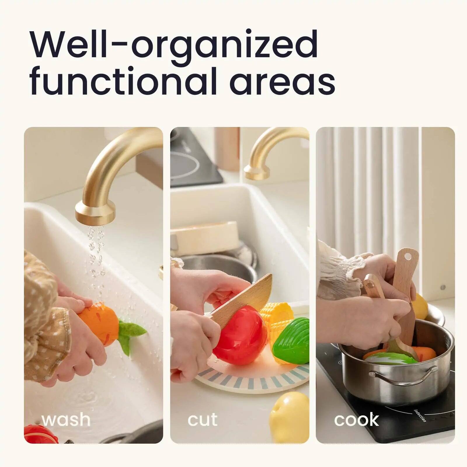 Well-organized functional areas

wash
cut
cook