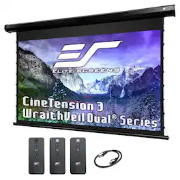 Elite Screens - CineTension3, 150"Diag,16:9,Electric Drop-Down Tab-Tensioned Front/Rear Projection Screen,ProgrammableDrop,TE150HR3-DUAL - Black