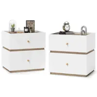 Costway 2 PCS 2-Drawer Nightstand Modern Bedside Table with Storag Raised Edge for Living Room - Natural + White - Front_Zoom