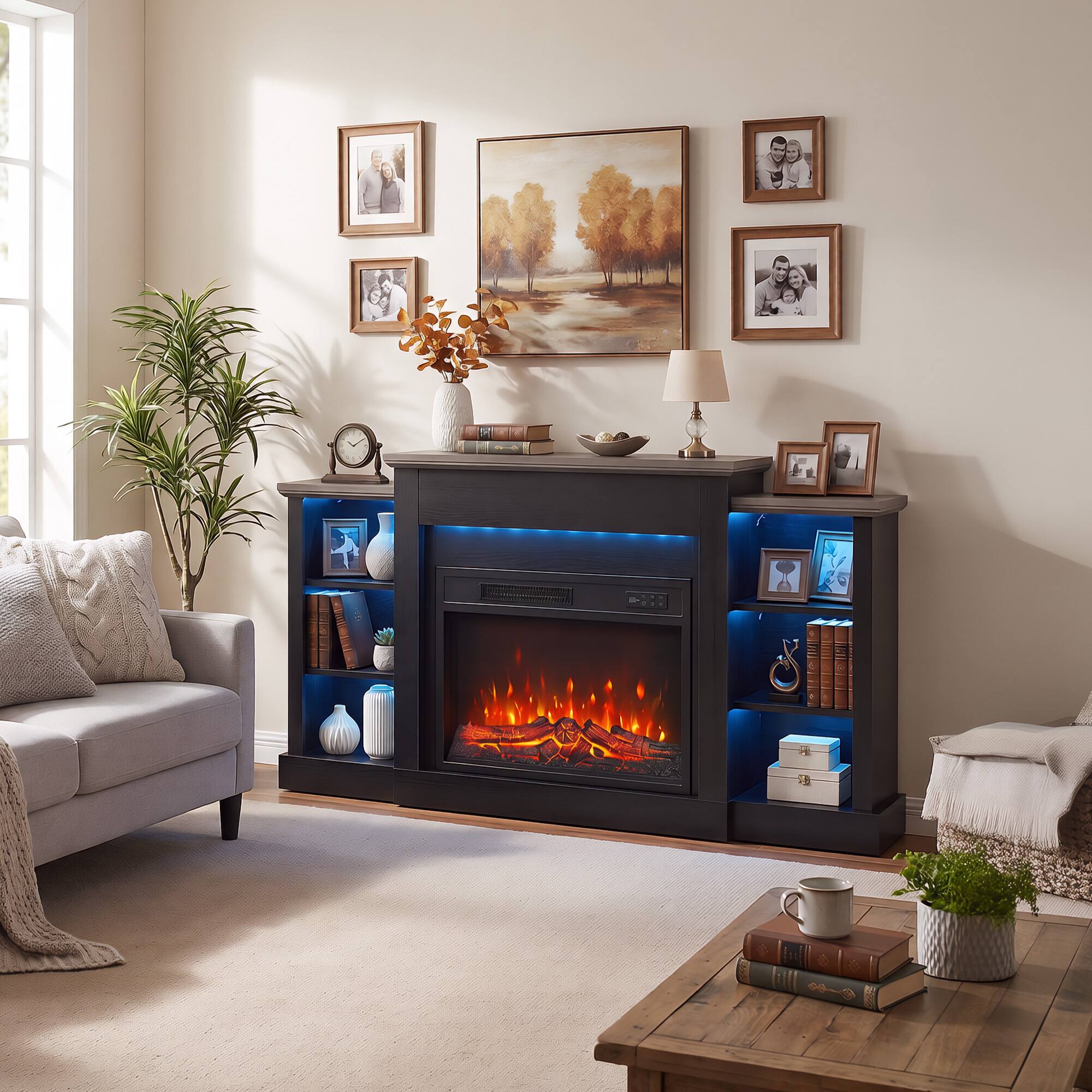 Alt View 1. Homcom - Fireplace TV Stand for TVs up to 65", Entertainment Center TV Console, RGB LED Strips, 6 Shelves - Black.