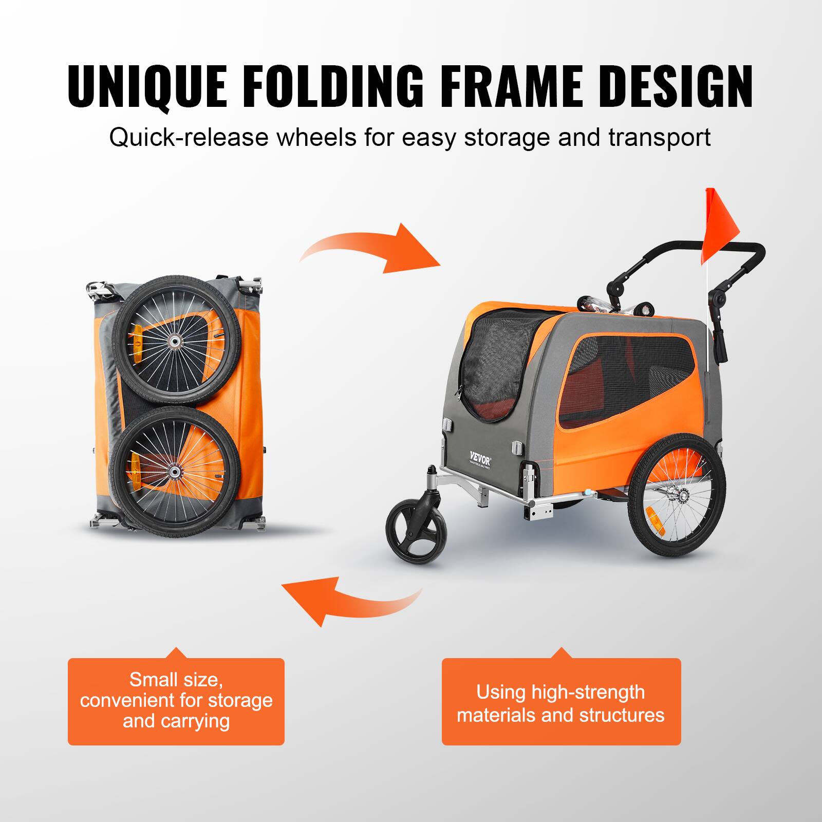 UNIQUE FOLDING FRAME DESIGN  
Quick-release wheels for easy storage and transport  

Small size, convenient for storage and carrying  

Using high-strength materials and structures