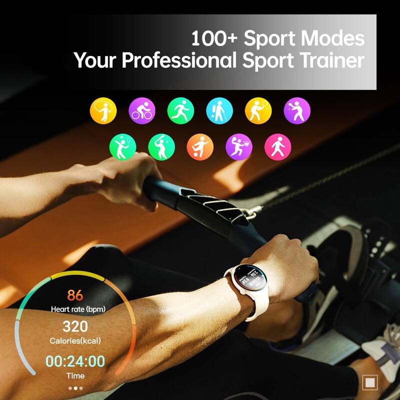100+ Sport Modes  
Your Professional Sport Trainer  

86 Heart rate (bpm)  
320 Calories (kcal)  
00:24:00 Time